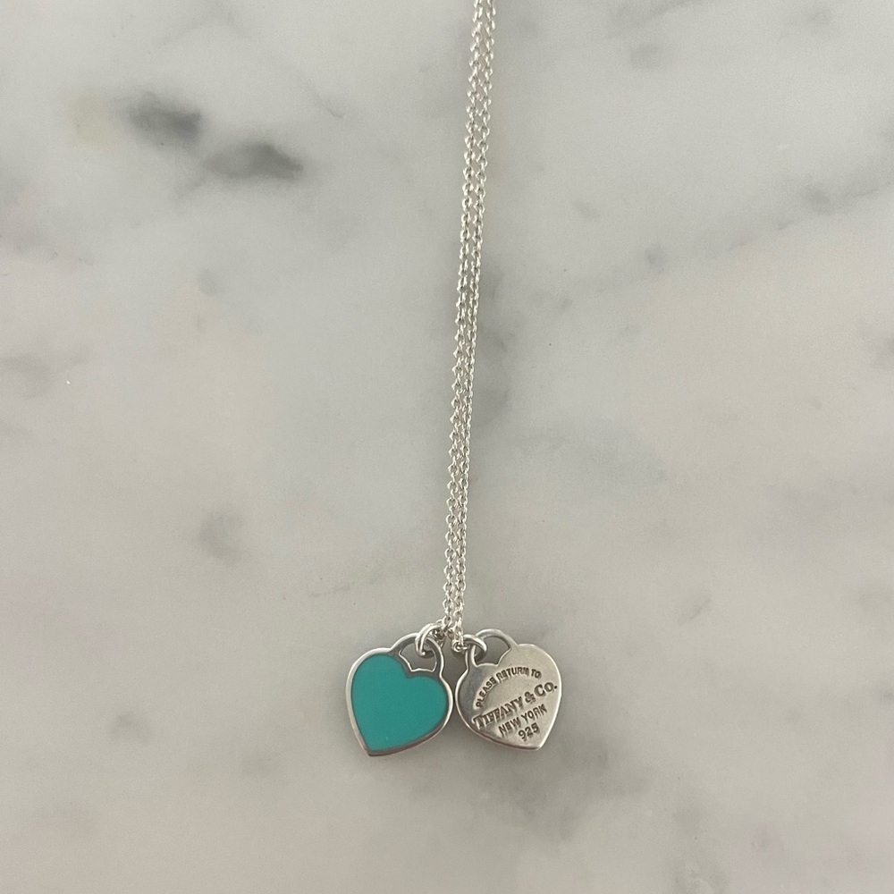 Classic tiffany blue mini two heart necklace